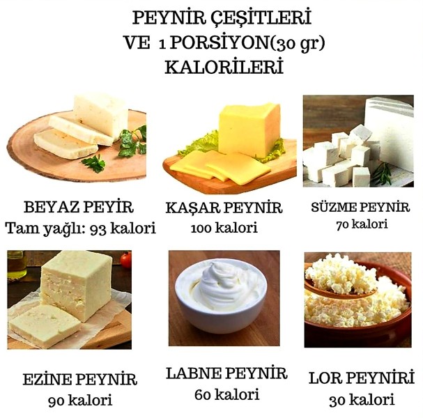Beyaz peynir, Kaşar peyniri, Süzme peynir, Ezine peynir, Labne peynir,Lor peynir.
